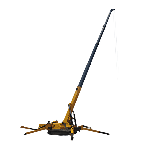 MCM SC80 8-ton spider crane with boom raised and outriggers extended