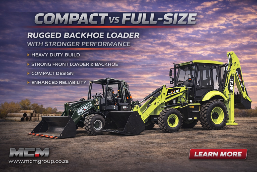 Compact TLB vs full-size backhoe loader comparison South Africa MCM Group