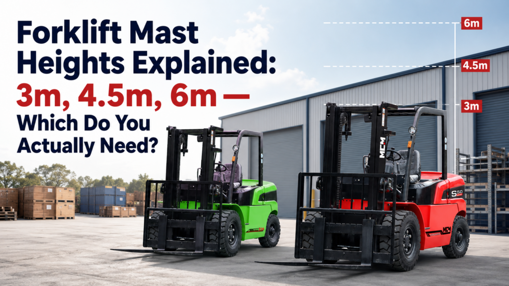 Forklift mast heights compared — 3m, 4.5m and 6m masts on MCM forklifts