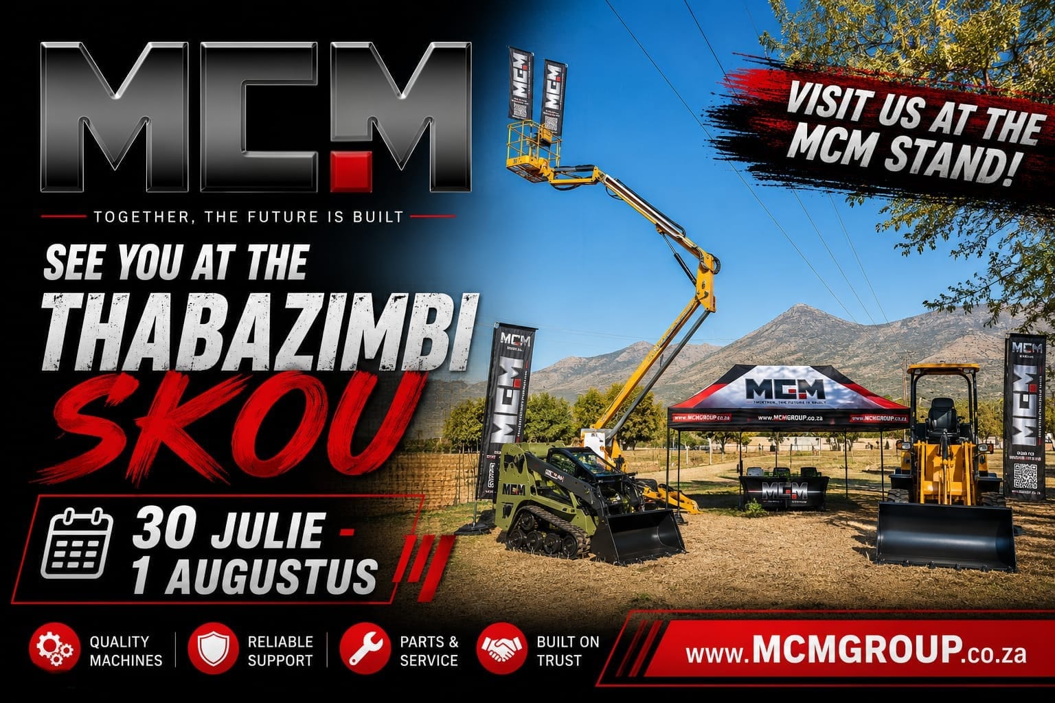 MCM Group promotional banner: See you at the Thabazimbi Skou, 30 July to 1 August 2026
