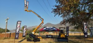 MCM Gauteng stand at the 2026 Thabazimbi Expo with the TCP cherry picker, MS33 mini track skidsteer and 27X Jack Russell TLB