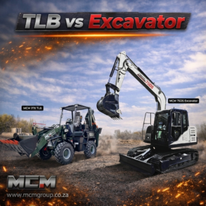 Comparison of an MCM 76X TLB and a hydraulic excavator on a South African construction site.