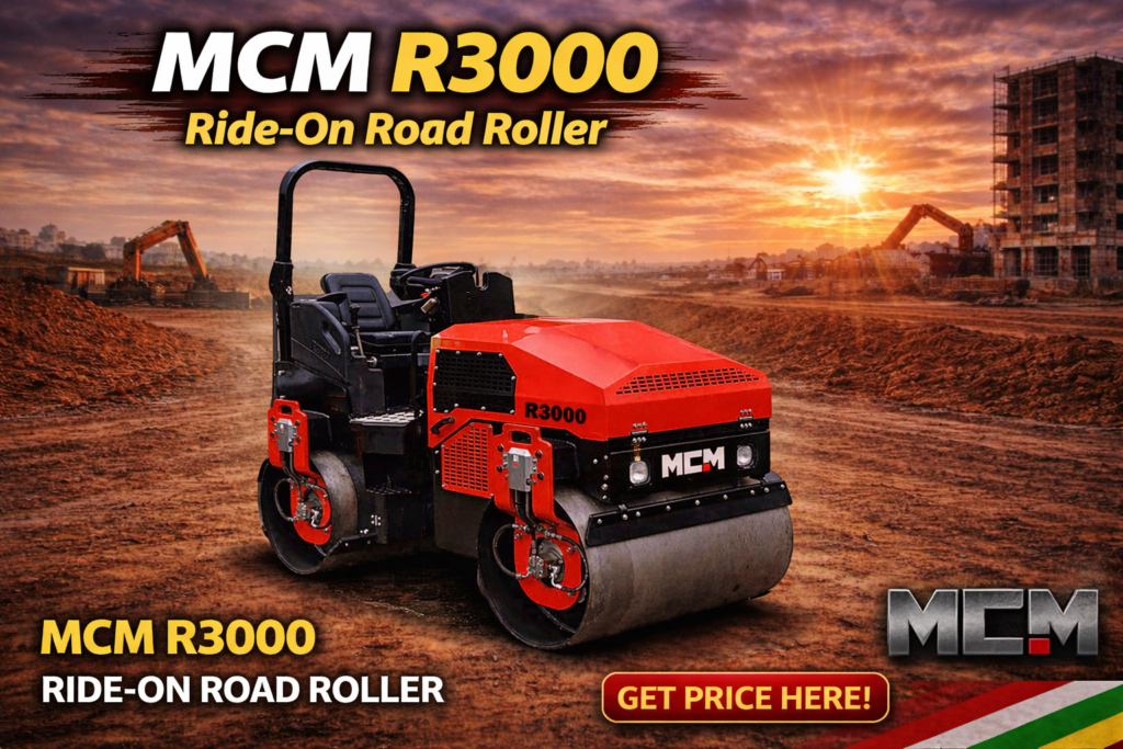 MCM ride-on road roller compacting surface on South African construction site