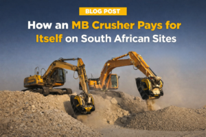 Daniller Grondwerke running MB Crusher BF80.3 bucket crusher on excavator in South Africa